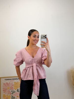 Blusa vichí lazo rosa claro