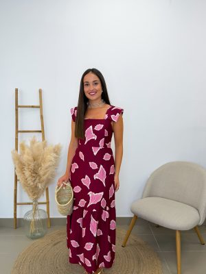 Vestido hojas burdeos