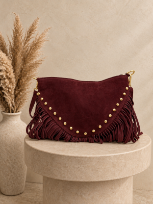 Bolso flecos burdeos