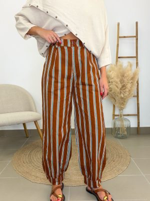 Pantalón barrel rayas turquesa