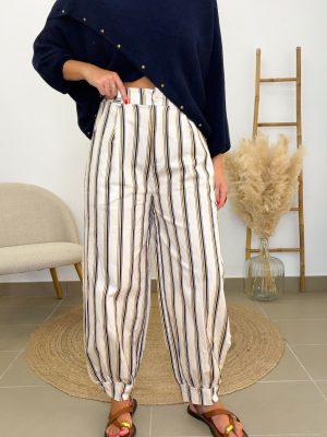 Pantalón barrel rayas azul