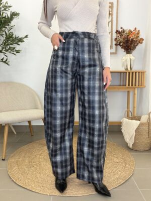 Pantalón barrel azul metalizado