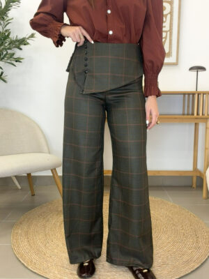 Pantalón cuadros con fajín superpuesto